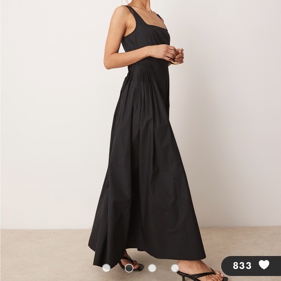 ASOS Dresses & Skirts - ASOS black long maxi dress square neck pleat waist smocked back 10